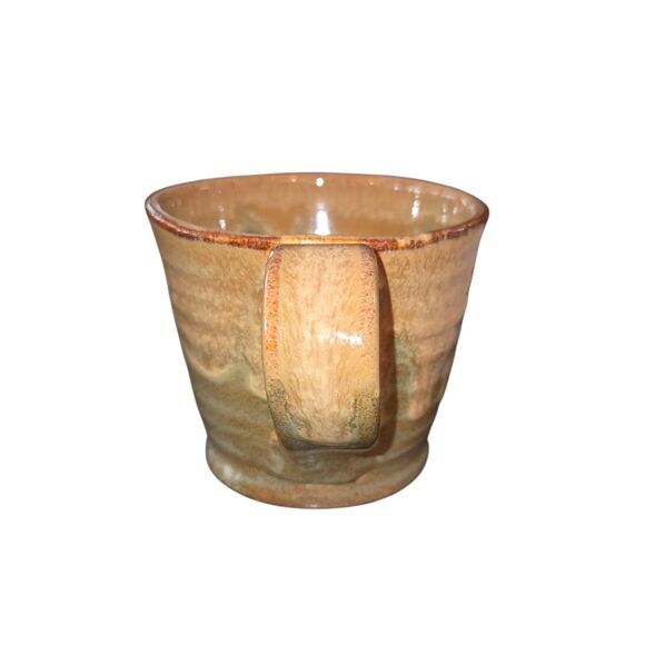 Fingerprint Pottery Pontotoc, MS Tan & Green Drip Glazed Art Pottery Coffee Mug - Picture 4 of 7